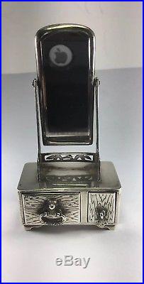 Antique Japanese Sterling Silver Salt Cellar & Pepper Shaker Set Dresser Mirror