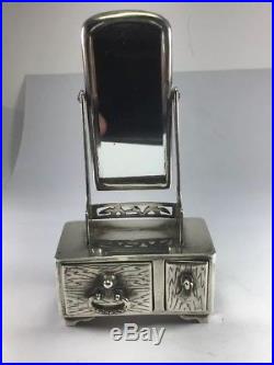 Antique Japanese Sterling Silver Salt Cellar & Pepper Shaker Set Dresser Mirror