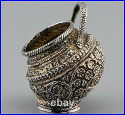Antique Kashmir Indian Solid Silver Salt Kang Shape C1890 Cobra Handles