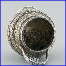 Antique Kashmir Indian Solid Silver Salt Kang Shape C1890 Cobra Handles