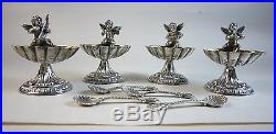 Antique Lot 4 Figural Shell Form Salt w Spoon & Putti Place Card Holder 3.42-ozt