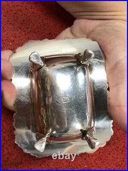 Antique MS Silver Salt Cellar Cobalt Glass Insert with Lion Legs ENGLAND