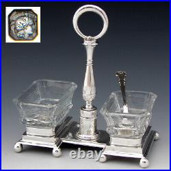 Antique Napoleon III Era French Sterling Silver & Cut Crystal Double Open Salt