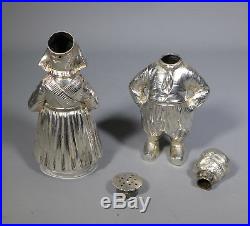 Antique Novelty Dutch Silver Boy And Girl Salt & Pepper Cruet Cellars