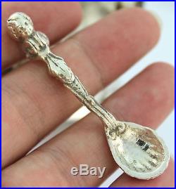 Antique Novelty Solid Silver Cherub Swan Salt Cellar And Matching Spoon
