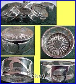 Antique Open Salts Set Sterling Silver Cut Glass in Box Alvin Co Nouveau (3197)