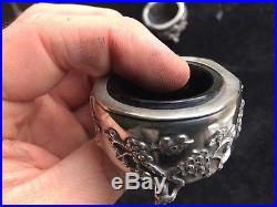 Antique Ornate 19thCentury Chinese Export Silver Salt Cellars Signed Wang Hing