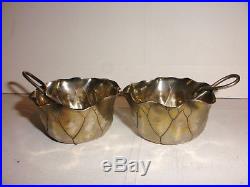 Antique Pair Of Aesthetic Shiebler Sterling Silver Leaf Form Open Salts & spoons