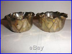 Antique Pair Of Aesthetic Shiebler Sterling Silver Leaf Form Open Salts & spoons