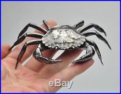 Antique Pair Sterling Silver Plated Crab Snuff Boxes / Salt Cellars