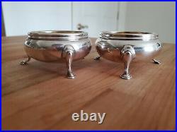 Antique Pair Sterling Silver Small Footed Bowls or Salt Cellars 164g No Mono