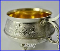 Antique Pair of Double Salt Cellars Sterling Silver Vermeil Glass Late 19th C