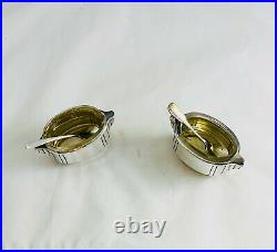Antique Pair of French Silver Salt Cellars 20th Century WithGlass Inserts & Spoons