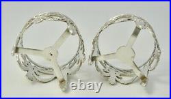 Antique Pair of Salt Cellars & Spoons Sterling Silver Blue Glass Early 20th C
