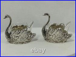 Antique Pair of Silver Swans Salt and Pepper Open Cellars