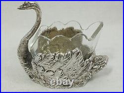 Antique Pair of Silver Swans Salt and Pepper Open Cellars