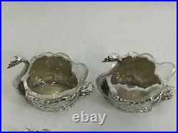 Antique Pair of Silver Swans Salt and Pepper Open Cellars