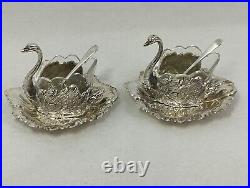 Antique Pair of Silver Swans Salt and Pepper Open Cellars