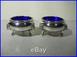 Antique Pair of Sterling Silver Salt Cellars with Lion Heads