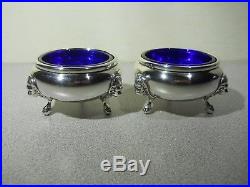 Antique Pair of Sterling Silver Salt Cellars with Lion Heads