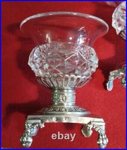 Antique Rare Elegant Sterling Silver Cut Glass 3 Salt Cellars Paris France 19thC