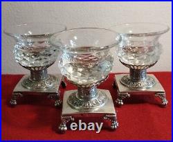 Antique Rare Elegant Sterling Silver Cut Glass 3 Salt Cellars Paris France 19thC