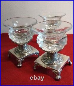 Antique Rare Elegant Sterling Silver Cut Glass 3 Salt Cellars Paris France 19thC