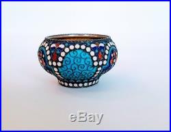 Antique Russian Silver 84 Enamel Salt Dip or Cellar Hallmarked With Makers Mark