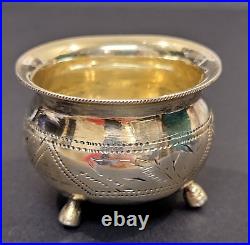 Antique Russian Silver 84 Salt Cellar Cauldron Footed Floral Kiev Gold Wash