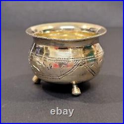 Antique Russian Silver 84 Salt Cellar Cauldron Footed Floral Kiev Gold Wash