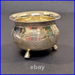 Antique Russian Silver 84 Salt Cellar Cauldron Footed Floral Kiev Gold Wash