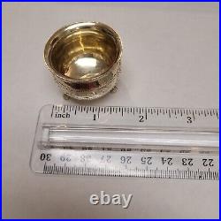 Antique Russian Silver 84 Salt Cellar Cauldron Footed Floral Kiev Gold Wash