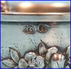 Antique Russian Silver Salt Cellar Krampus Hoof Spoon Flowers Relief 1861