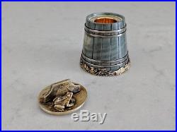 Antique Russian silver gilt and nephrite salt cellar with box