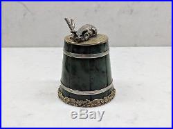 Antique Russian silver gilt and nephrite salt cellar with spoon