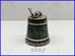 Antique Russian silver gilt and nephrite salt cellar with spoon