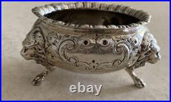 Antique S Kirk & Son Sterling Silver Open Salt Cellar Repousse Floral Lion Head