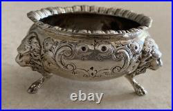 Antique S Kirk & Son Sterling Silver Open Salt Cellar Repousse Floral Lion Head