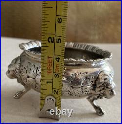 Antique S Kirk & Son Sterling Silver Open Salt Cellar Repousse Floral Lion Head