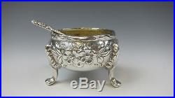 Antique S Kirk & Son Sterling Silver REPOUSSE Salt Cellar withSpoon 1.41 OzT