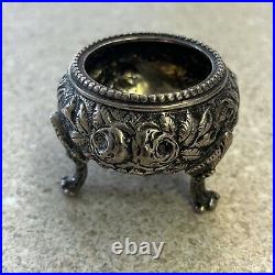 Antique S. Kirk and Son 11oz Coin Silver Footed Salt Cellars Repousse With Spoon