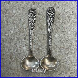 Antique S. Kirk and Son 11oz Coin Silver Footed Salt Cellars Repousse With Spoon