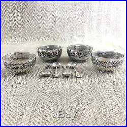 Antique Salt Cellar Bowls Open Table Salts Set of 4 Cased Silver Plated Cruet