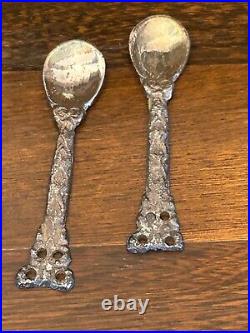 Antique Salt Cellar Double With Two Spoons Silver Tone Plus Two Glass Pieces