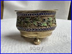 Antique Silver 88, Enamel. Salt Cellar. Russian Empire