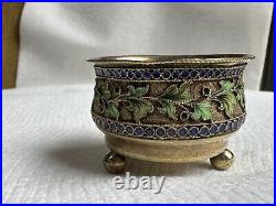 Antique Silver 88, Enamel. Salt Cellar. Russian Empire