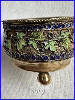 Antique Silver 88, Enamel. Salt Cellar. Russian Empire