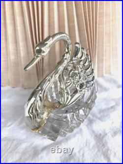 Antique Silver Master Salt Cellar Silver Cut Crystal Swan Cerca 1900