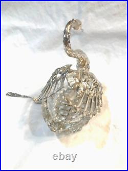 Antique Silver Master Salt Cellar Silver Cut Crystal Swan Cerca 1900