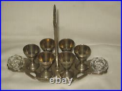 Antique Silver Plated Egg Cruet with 6 Egg Cups, 6 Spoons & 2 Salt Cellars